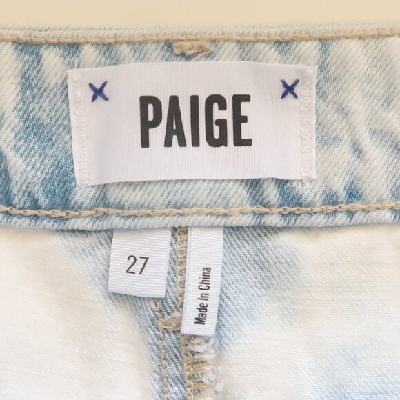 PAIGE Jamine High Waist Raw / Frayed Hem White & Blue Denim Mini Skirt Size 27 - Picture 7 of 15
